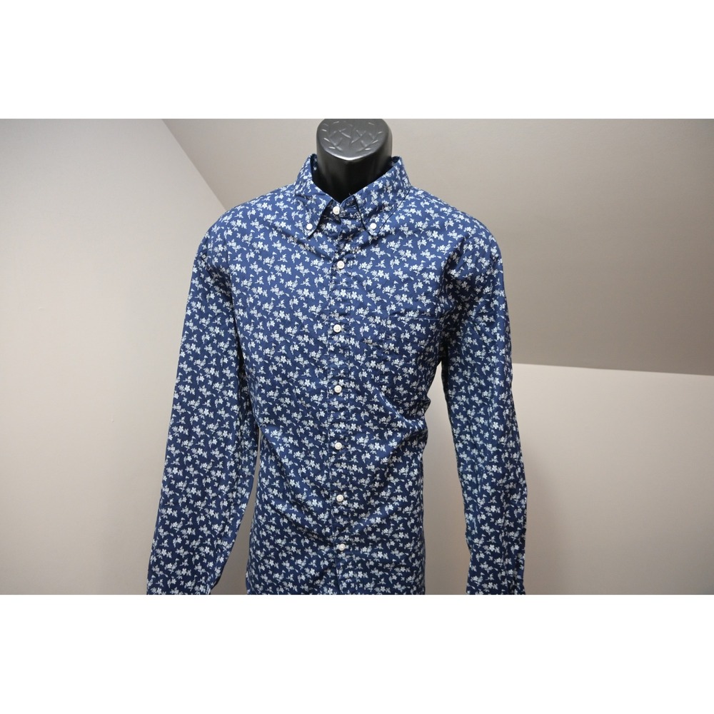 J.Crew Button Up Dress Shirt Mens XL Navy Blue Floral Slim Fit Stretch Excellent